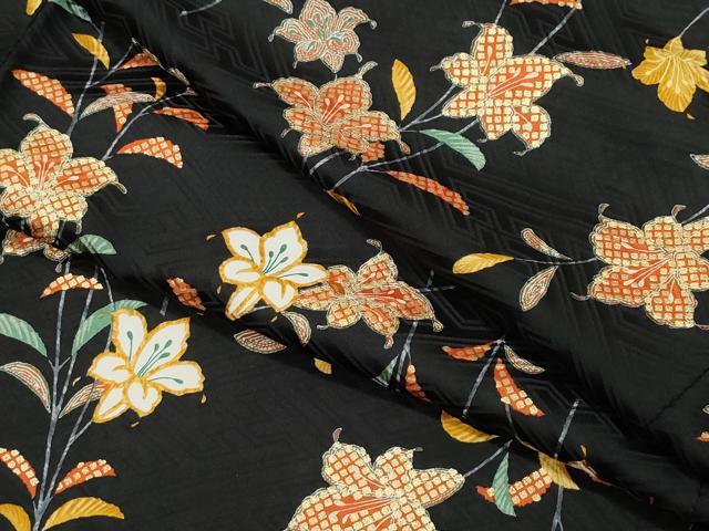 平和屋着物●上質な小紋　草花文　黒地　金彩　正絹　逸品　CAAZ1136vf