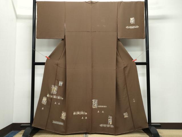 平和屋着物●訪問着　駒刺繍　エジプト壁画文様　金彩　正絹　逸品　未使用　CAAZ1145vf