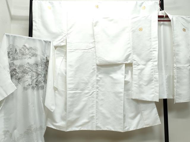 平和屋着物●男性　色紋付　羽織・長襦袢セット　毘沙門亀甲地紋　洗える着物　CAAZ1181vf