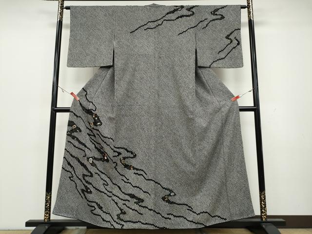 平和屋着物●訪問着　総絞り　刺繍　エ霞宝尽くし文　黒地　金彩　正絹　逸品　CAAZ2405ut