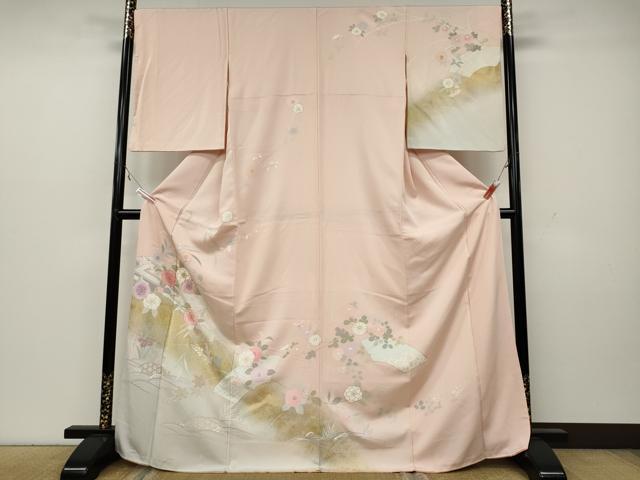 平和屋着物●訪問着　駒刺繍　地紙枝花文　暈し染め　金彩　正絹　逸品　CAAZ2412ut