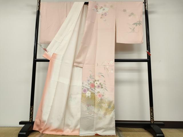 平和屋着物○訪問着 駒刺繍 地紙枝花文 暈し染め