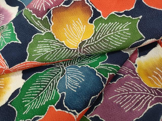 平和屋着物●上質な小紋　型染め　カトレア　鬼しぼ縮緬　正絹　逸品　CAAZ2442ut