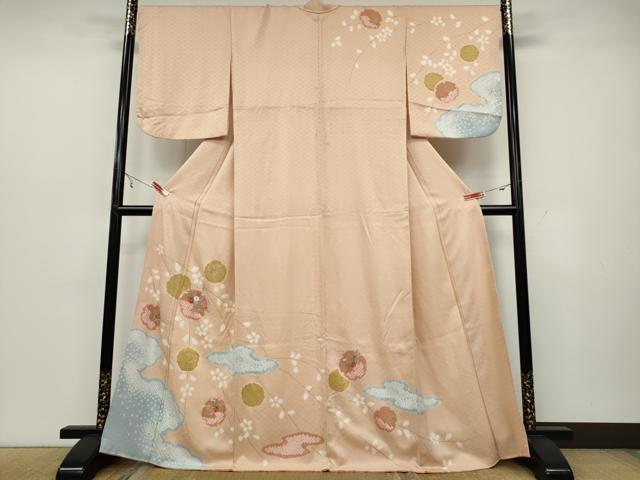 平和屋着物●訪問着　絞り　刺繍　雪輪草花文　金彩　正絹　逸品　CAAZ2446ut