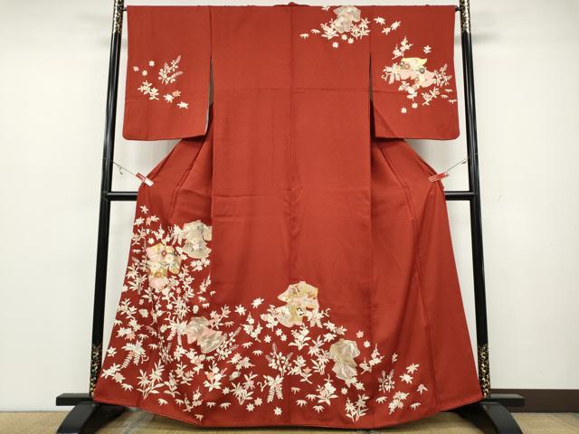 平和屋着物●訪問着　駒刺繍　誰が袖花文　金彩　正絹　逸品　CAAZ2447ut
