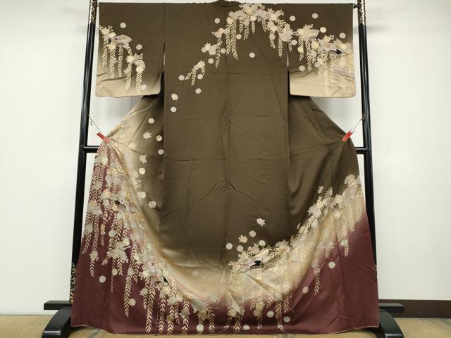 平和屋着物●訪問着　駒刺繍　扇面草花文　暈し染め　金彩　正絹　逸品　CAAZ2492ut