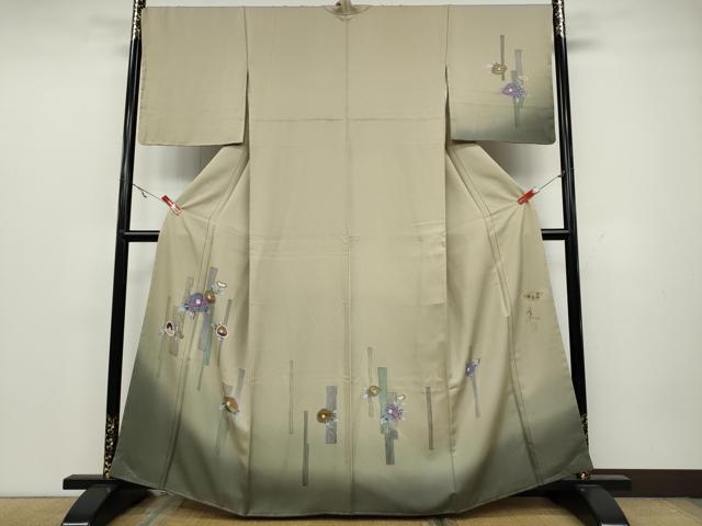 平和屋着物●ぬれ描友禅作家　平沼治大　訪問着　短冊重ね椿文　暈し染め　金彩　正絹　逸品　CAAZ2539ut