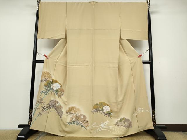 平和屋着物●豪華色留袖　駒刺繍　雪芝草花文　金彩　正絹　逸品　CAAZ2549ut