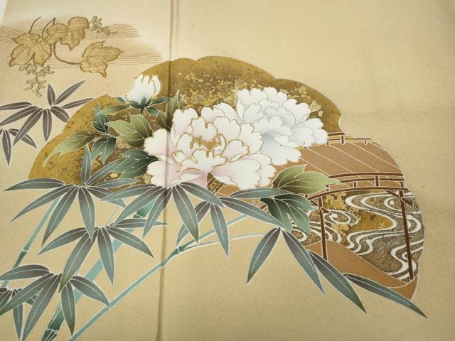 平和屋着物●豪華色留袖　駒刺繍　雪芝草花文　金彩　正絹　逸品　CAAZ2549ut 平和屋着物○豪華色留袖 駒刺繍 雪芝草花文 金彩 正絹 逸品