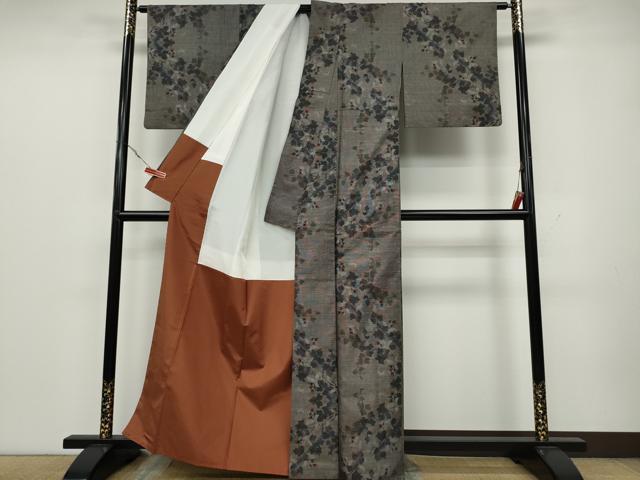 平和屋着物○本場大島紬 9マルキ 蔦の葉花文 正絹 逸品 CAAZ2554ut