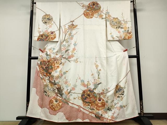 平和屋着物●十日町老舗ブランド　吉澤友禅　吾妻徳穂　訪問着　駒刺繍　鈴枝花文　金彩　正絹　逸品　CAAZ2563ut