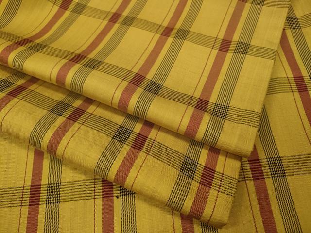 平和屋着物●黄八丈　紬　格子柄　正絹　逸品　CAAZ2625ut
