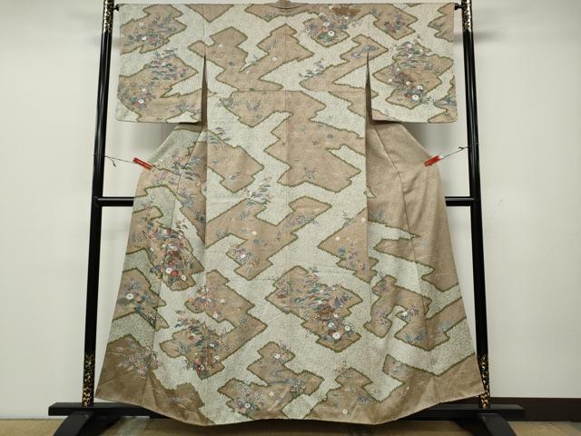 平和屋着物●訪問着　絞り　流水風景草花文　金彩　正絹　逸品　CAAZ2627ut