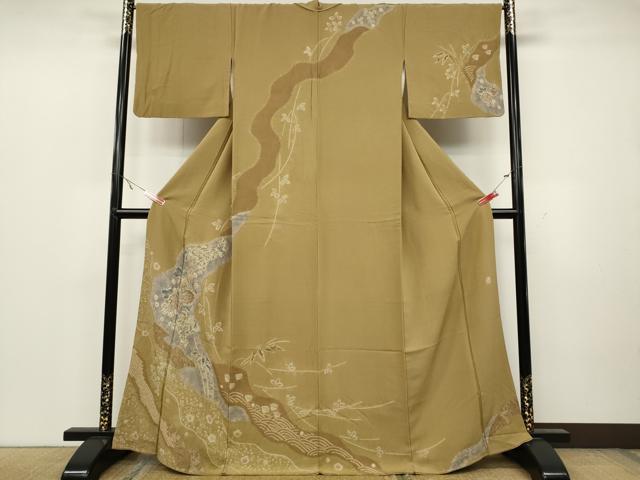 平和屋着物●十日町　名門　滝泰謹製　訪問着　辻が花　絞り　道長草花文　金彩　鬼しぼ縮緬　正絹　逸品　CAAZ2638ut