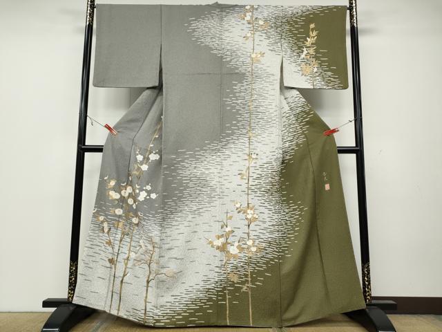 平和屋着物●訪問着　作家物　枝花文　金彩　正絹　逸品　CAAZ2685ut