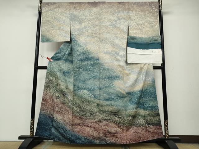 平和屋着物●訪問着　流水文　暈し染め　金銀彩　反端付き　正絹　逸品　未使用　CAAZ2690ut