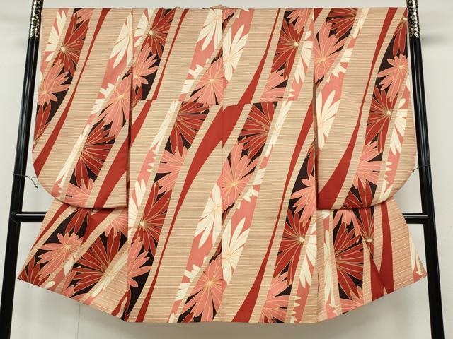 平和屋着物●小振袖　二尺袖　斜線花文　洗える着物　CAAZ2691ut