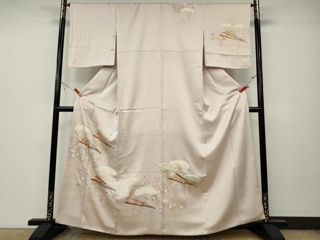 平和屋着物●訪問着　駒刺繍　扇枝花文　金彩　正絹　逸品　CAAZ2722ut