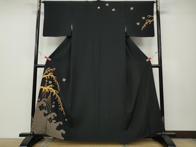 平和屋着物●訪問着　駒刺繍　千鳥立波文　金彩　正絹　逸品　CAAZ2727ut