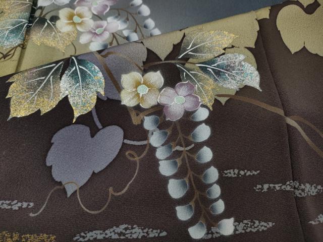 平和屋着物○訪問着 作家物 手描き 地紙草花文 金彩 鬼しぼ