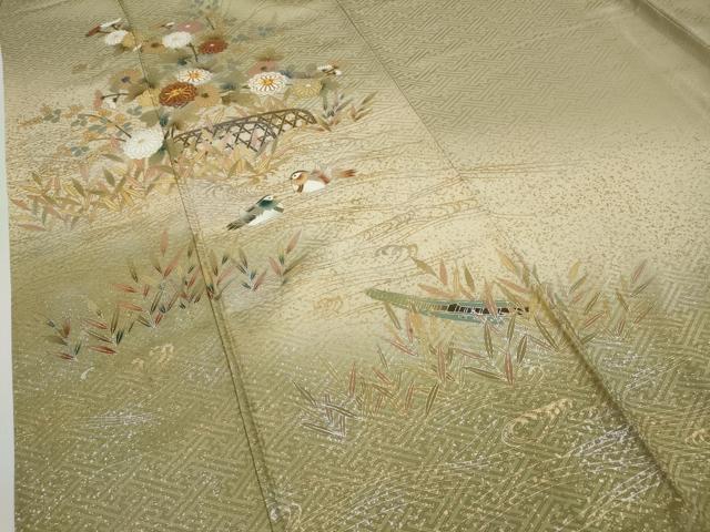 平和屋着物○訪問着 駒刺繍 流水鴛鴦花文 暈し染め 金銀