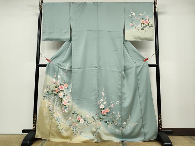 平和屋着物●訪問着　友禅　流水籬枝花文　暈し染め　正絹　逸品　CAAZ2798ut