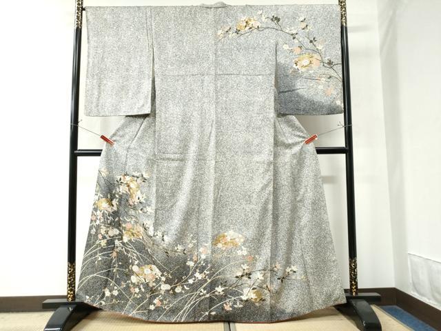 平和屋着物●訪問着　地紙枝橘花文　たたき染め　金彩　正絹　逸品　CAAZ2818yc