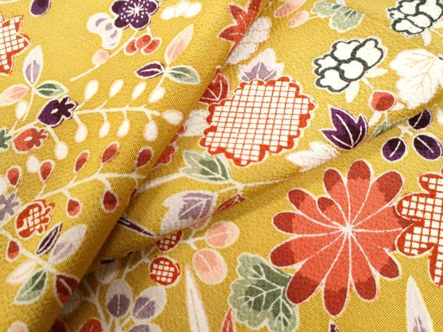 平和屋着物●上質な小紋　型染め　草花文　鬼しぼ縮緬　ますいわ屋扱い　正絹　逸品　CAAZ2882yc