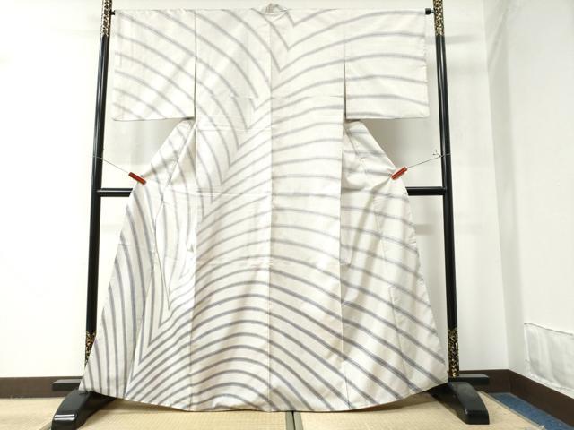 平和屋着物●本場大島紬　白大島　7マルキ　変わり縞　正絹　逸品　CAAZ2888yc