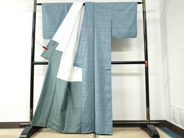 平和屋着物○本場結城紬 重要無形文化財 色無地 浅縹色 正絹 逸品