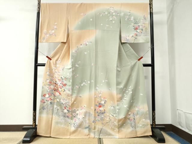 平和屋着物●訪問着　作家物　流水鴛鴦貝桶枝花文　暈し染め　金彩　やまと誂製　正絹　逸品　CAAZ2931yc