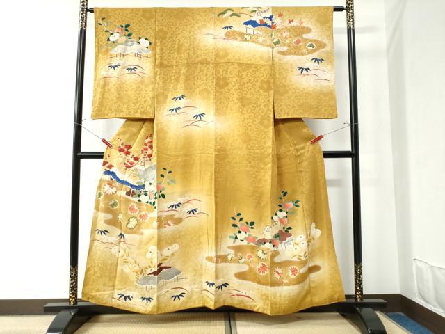 平和屋着物●セミアンティーク　大正ロマン　訪問着　駒刺繍　霞風景花文　暈し染め　正絹　逸品　CAAZ2947yc