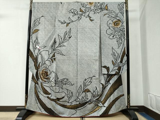 平和屋着物●豪華振袖　総絞り　駒刺繍　牡丹　黒地　金彩　鈴乃屋扱い　正絹　逸品　CAAZ3020yc