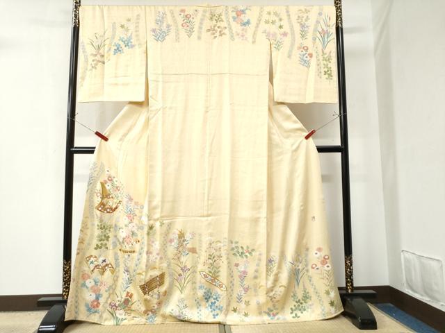 平和屋着物●訪問着　作家物　駒刺繍　扇冊子楽器吉祥花文　金彩　鈴乃屋扱い　正絹　逸品　CAAZ3045yc