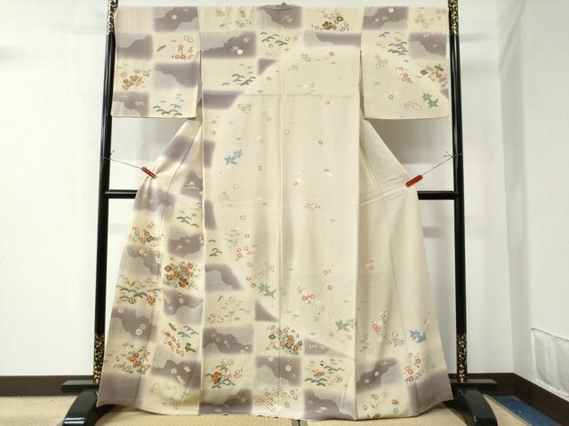 平和屋着物●訪問着　駒刺繍　変わり市松宝尽くし松竹梅花文　金彩　正絹　逸品　CAAZ3057yc