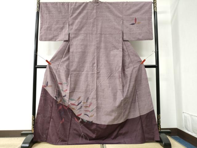 平和屋着物●訪問着　紬地　草木文　ますいわ屋扱い　ロング丈　正絹　逸品　CAAZ3087yc