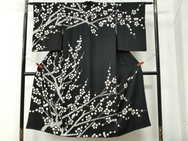 平和屋着物●訪問着　絞り　枝梅文　黒地　正絹　逸品　CAAZ3093yc