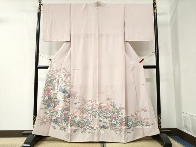 平和屋着物●本加賀友禅作家　染元千紅代表　寺西一紘　色留袖　休み鳥扇竹垣草花文　正絹　逸品　CAAZ3186yc