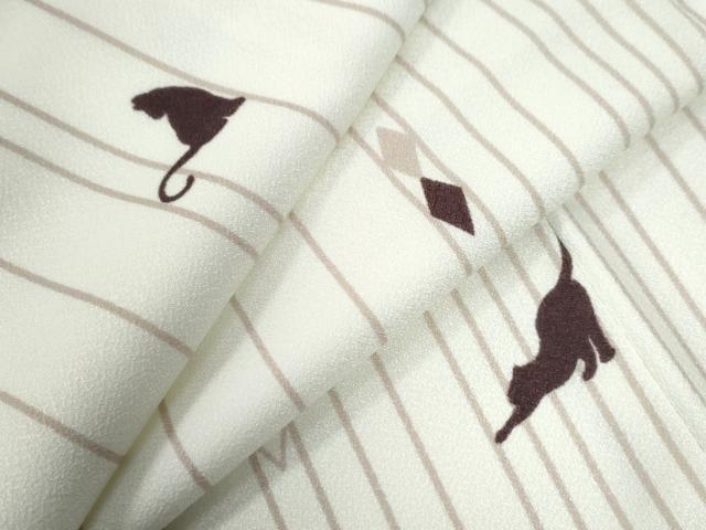 平和屋着物●小紋　猫　菱間道　洗える着物　CAAZ3188yc