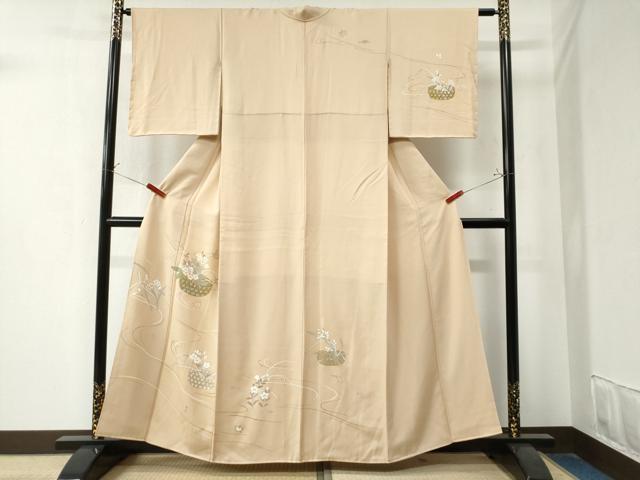 平和屋着物●訪問着　駒刺繍　花籠文　金彩　正絹　逸品　未使用　CAAZ3192yc