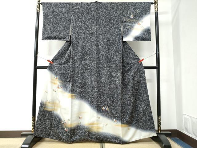 平和屋着物●訪問着　鳳凰花唐草文　紺地　暈し染め　金彩　正絹　逸品　CAAZ3226yc