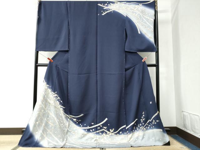 平和屋着物●訪問着　作家物　駒刺繍　鬘帯枝桜花松文　暈し染め　金彩　仮絵羽　正絹　逸品　未使用　CAAZ3263yc