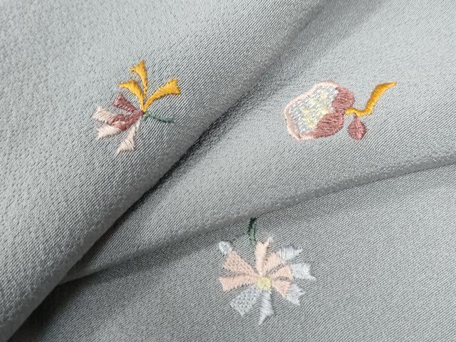 平和屋着物●上質な小紋　総刺繍　草花文　正絹　逸品　CAAZ3267yc