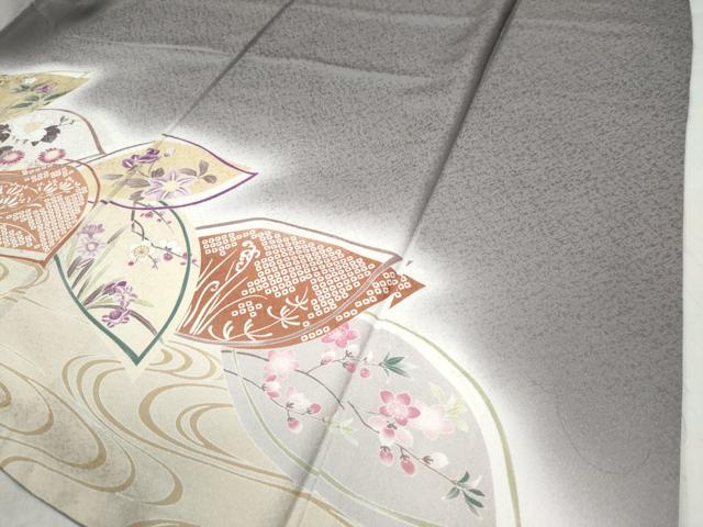 平和屋着物●訪問着　流水草花文　暈し染め　金彩　ロング丈　正絹　逸品　CAAZ3318yc 平和屋着物○訪問着 流水草花文 暈し染め 金彩 ロング丈 正絹