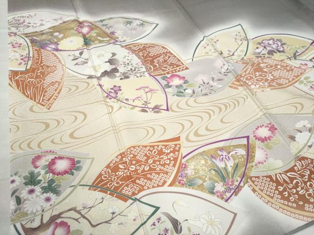 平和屋着物○訪問着 流水草花文 暈し染め 金彩 ロング丈 正絹
