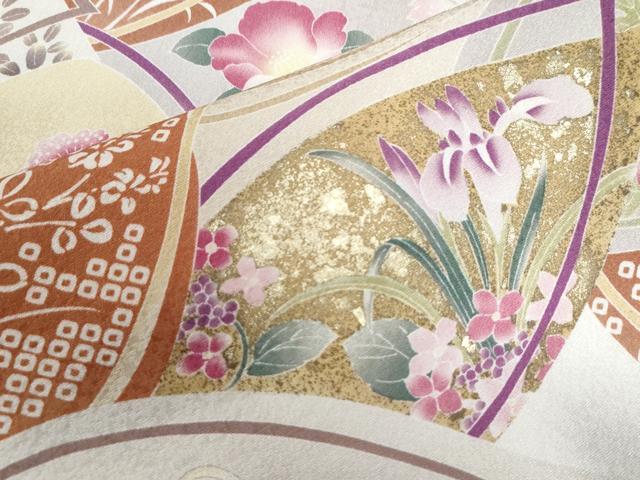 平和屋着物○訪問着 流水草花文 暈し染め 金彩 ロング丈 正絹