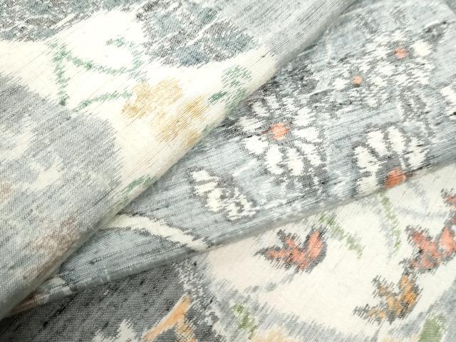 平和屋着物●小千谷紬　冊子吉祥花文　正絹　逸品　CAAZ3340yc