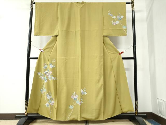 平和屋着物●訪問着　刺繍　楓枝花文　金糸　正絹　逸品　CAAZ3455yc