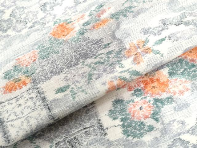 平和屋着物●小千谷紬　本真綿結城　雲取り草花文　証紙付き　正絹　逸品　未使用　CAAZ3460yc 平和屋着物○小千谷紬 本真綿結城 雲取り草花文 証紙付き 正絹