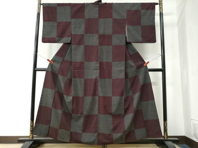 平和屋着物●白鷹お召　市松文様　正絹　逸品　CAAZ3462yc